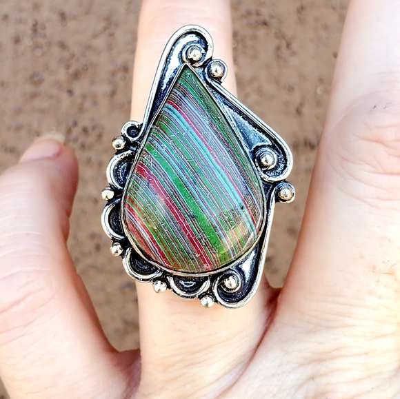 New Oversized Mosaic Jasper 925 Silver Ring. - Picture 7 of 16